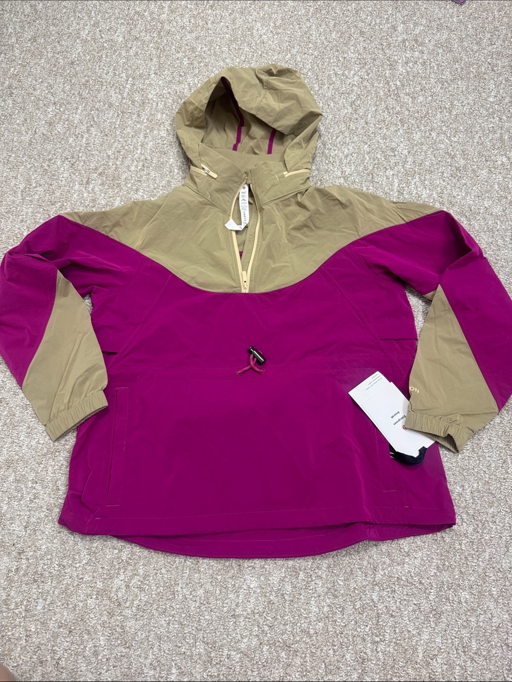 lululemon athletica Magenta and Khaki Hooded Anorak Pullover Jacket